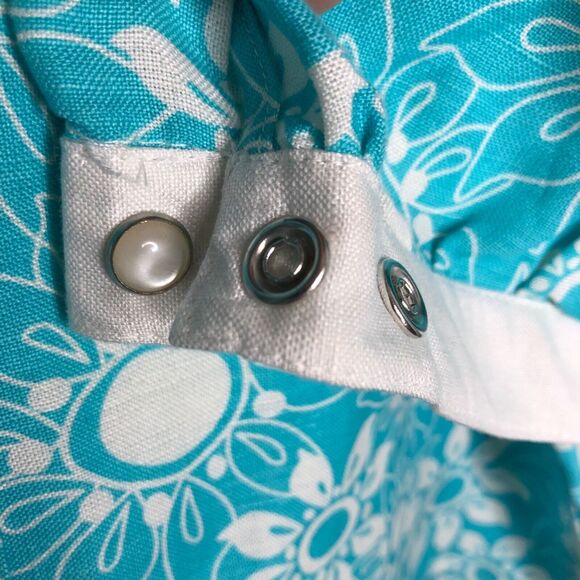 Bob Mackie NWT Wms Wearable Art Linen Blend Floral Turquoise Top Size XL Sequins - Picture 6 of 12